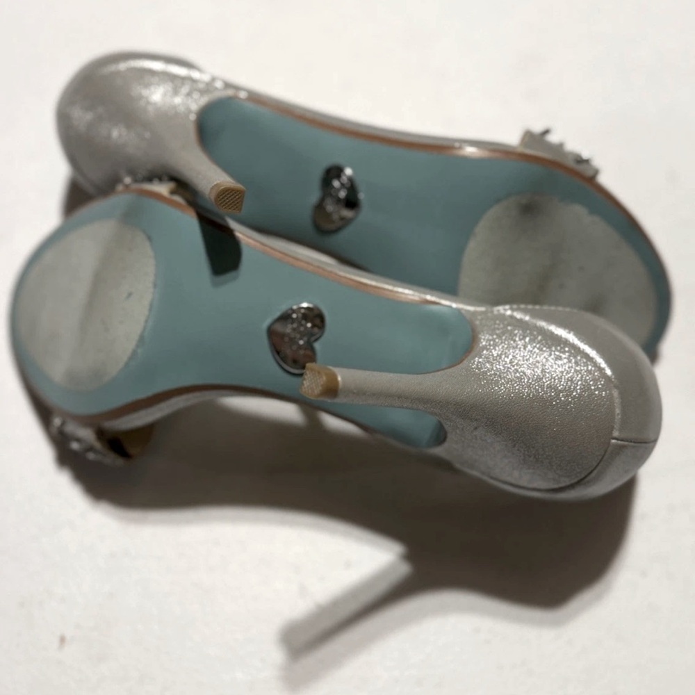 Betsey Johnson SB-Gina Silver Glitter Ankle Strap Embellished Heels – Size 7 M - Picture 6 of 7